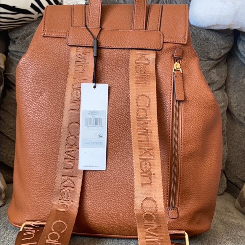 NWT Calvin Klein Brown leather bookbag/ backpack - Picture 2 of 4